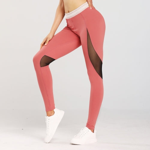 Nude Yoga Pants Female High Waist Peach Hips Running Tight High Elastic Mesh Sports Fitness Pants (Color:Bean Paste Size:S)