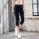 Sports Stitching Mesh Elastic and Quick-drying Fitness Cropped Trousers (Color:Black Size:XL)