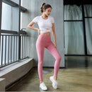 Sports Running Fitness Quick-drying Two-piece Suit (Color:White+Pink Size:S)