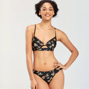 Women Low Waist Lace Split Printing Bikini Swimsuit (Color:Flower Size:S)