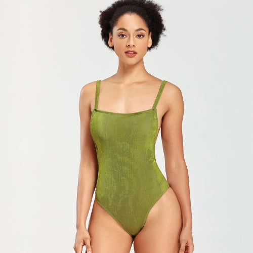 Women Solid Color One-piece Vest Bikini Swimsuit (Color:Green Size:L)