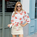Floral Print Top With Solid Skirt (Color:Red Size:XL)