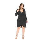 Elegant Buttock Fitted Long Sleeve Dress (Color:Black Size:XL)