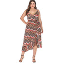 Printed V-neck Irregular Camisole Plus Size Dress (Color:As Show Size:XL)