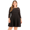 V Open Back Lace Long Sleeve Plus Size Dress (Color:Black Size:XL)