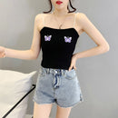 Slim-fit Knit Butterfly Vest With Exposed Navel (Color:Black Size:Free Size)