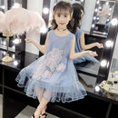 Children Embroidered Chiffon Dress (Color:Blue Size:110cm)
