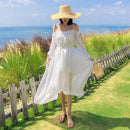 Summer Seaside Dot Strapless Sling Dress Beach Skirt (Color:White Size:S)