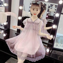 Girls Loose Lace Dress (Color:Pink Purple Size:110cm)