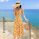 Summer Seaside Backless Sling Dress Beach Skirt (Color:As Show Size:S)