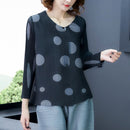 Pleated Printed Dot Fragrant Short Cardigan T-shirt (Color:Black Size:Free Size)