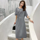 Summer Women Retro Pleated Loose Dress (Color:Grey Size:Free Size)