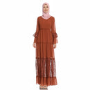 Crochet Lace Mesh Stitching Long Over The Knee Dress (Color:Wine Red Size:M)