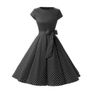 Dot Short Sleeve Mid-length Dress (Color:Black Size:S)