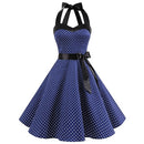 Retro Dot Sleeveless Slim Dress (Color:Navy Blue Size:M)