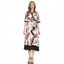 Printed Wrap Draped V-neck Belt Dress (Color:Decor Size:M)