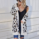 Fashion Leopard Cardigan Knit Sweater (Color:White Size:S)