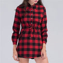 Plaid Shirt Dress Autumn Fitting Waist Length A-line Skirt (Color:Red Size:S)