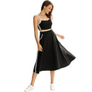 Solid Color Short Sleeveless Foreign Style Sexy Two Piece Set (Color:Black Size:L)