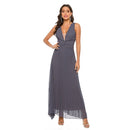 V-neck Pleated Dress Evening Dress (Color:Dark Gray Size:XXL)