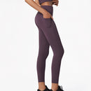 Double Sided Brocade Nude Sports Fitness Pants High Waist, Abdomen And Buttock Lifting Yoga Pants (Color:Soy Sauce Size:S)