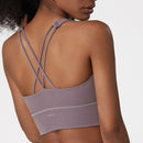 Skin Friendly Nude Sports Bra Cross Back Shockproof Fitness Vest (Color:Mulberry Purple Size:S)