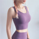 Full Package Deep U-back Shockproof Gathered Fashion Vest Sports Bra (Color:Smoked Purple Size:S)