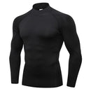 High Collar Fitness Running Stretch Quick Dry Standing Collar Long Sleeve T-shirt (Color:Black Black Line Size:S)