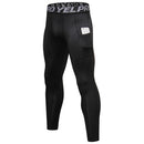Running Training Sweat Wicking Stretch Tights With Pocket (Color:Black Size:XXL)