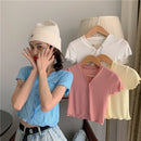 Short V-neck Lace Knit Cardigan Short Sleeve Top for Ladies (Color:Random Color Delivery Size:Free Size)