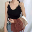 V-neck Lace Knit Camisole Bottoming Shirt for Ladies (Color:Random Color Delivery Size:Free Size)