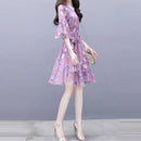 Slim Slim Floral Long Dress (Color:Light Purple Size:XXXL)