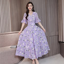 Loose And Thin Floral Fashion Mid-length Dress (Color:Purple Size:Free Size)