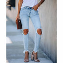 Tight-fitting Ripped Feet Fashion Jeans (Color:Blue Size:S)