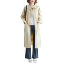 Large Size Womens New Loose Literary And Thin Long Windbreaker Jacket (Color:Apricot Size:XL)