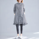 Large Size Loose Plaid Shirt Skirt Mid-length Slim Dress (Color:Black Size:L)