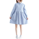 Loose Plus Size Linen Cotton Dress (Color:Blue Size:XXL)