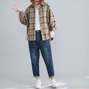 Long-sleeved Plaid Shirt Women Autumn And Winter Loose Retro All-match Shirt Jacket (Color:Khaki Size:Free Size)