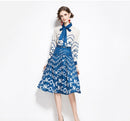 Chiffon Western Style Shirt Design Sense Letter Niche Skirt Two-piece Suit (Color:Blue Size:XL)