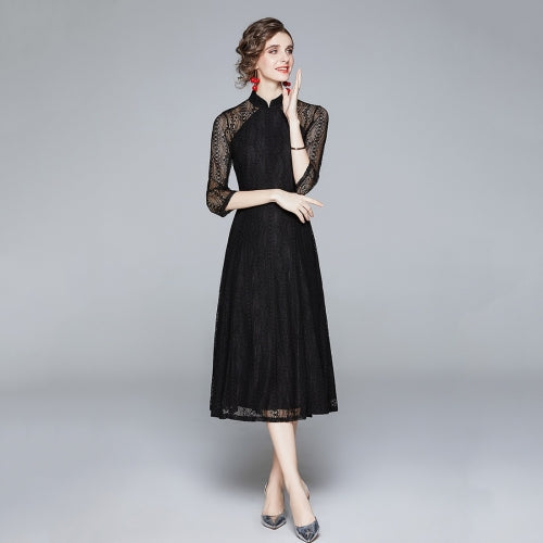 Early Autumn Fashion Slim Long Sleeve Dress (Color:Black Size:S)