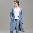 Loose Long Denim Jacket With Hood (Color:Light Blue Size:Free Size)