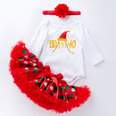Baby Long Sleeve Cartoon Romper Net Yarn Tutu Three-piece Childrens Wear (Color:Christmas Hats Size:59)