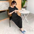 Round Neck Loose Slim Dress Pleated Straight Skirt (Color:Black Size:Free Size)
