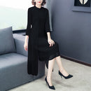 Pleated Stand Collar Retro Fake Two Piece Loose Dress (Color:Black Size:Free Size)