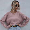 Twist Casual Short Sweater Loose Round Neck Sweater (Color:Pink Size:M)
