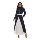 Women Muslim Splicing Contrast Color Bead Long Dress (Color:As Show Size:L)