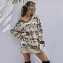 Sexy Letters Casual Mid-length Sweater Dress Slim All-match Sweater (Color:Apricot Size:S)