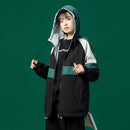 Women Loose Mid-length Positive And Negative Hooded Color Matching Jacket Jacket Thickened (Color:Black Size:XXXL)