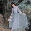 Chinese Style Lace Mesh Dress Three-piece Suit (Color:Grey Size:L)
