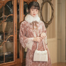 Palace Floating Flower Retro Velvet Cheongsam Dress (Color:Pale Pinkish Grey Size:S)